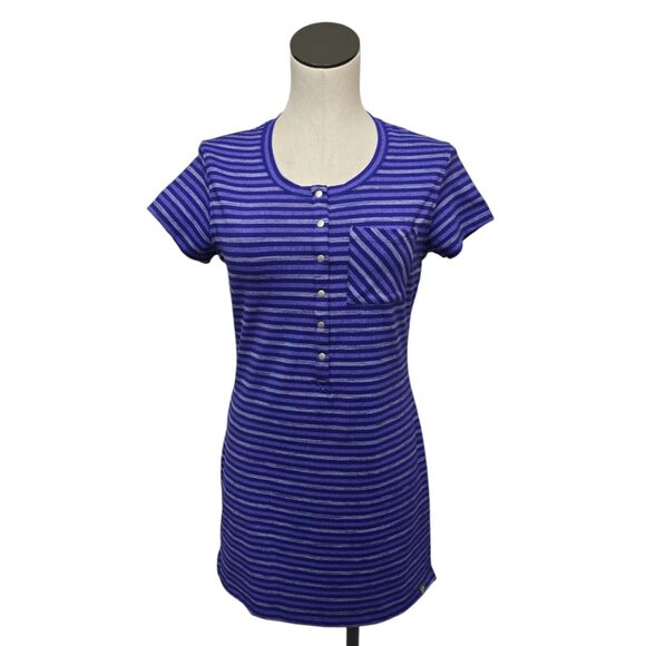 Title Nine Purple Striped Selkie Athletic Tunic Dress Size Small Snap Henley - Picture 1 of 12